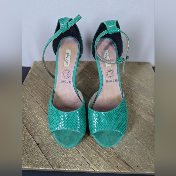 Perez Lete Green Leather Snakeskin Platform Heels Made in Mexico Size 7 - Picture 5 of 9